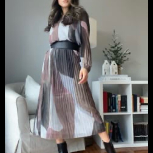 Wilfred women’s summer ink painting midi long sleeves dress with lining XXS - Picture 9 of 9